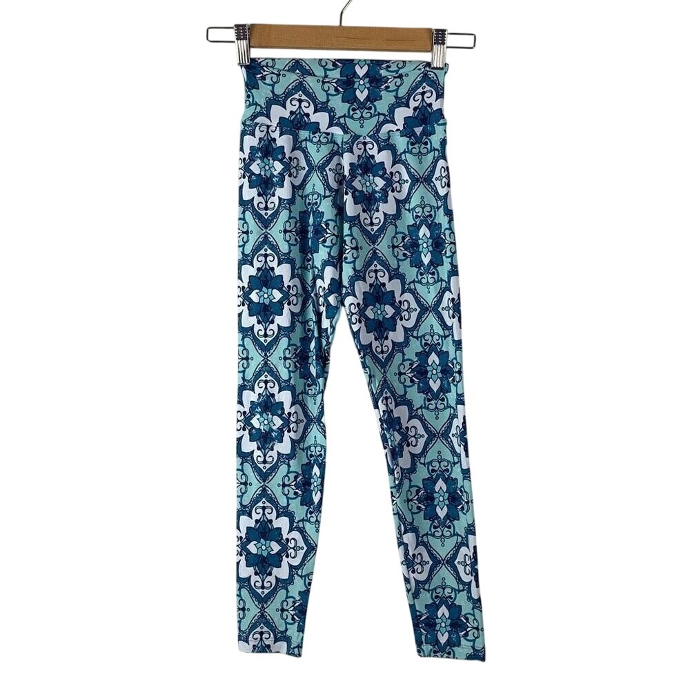 Liquido Yoga Legging floral Medallion Blue Turquoise White